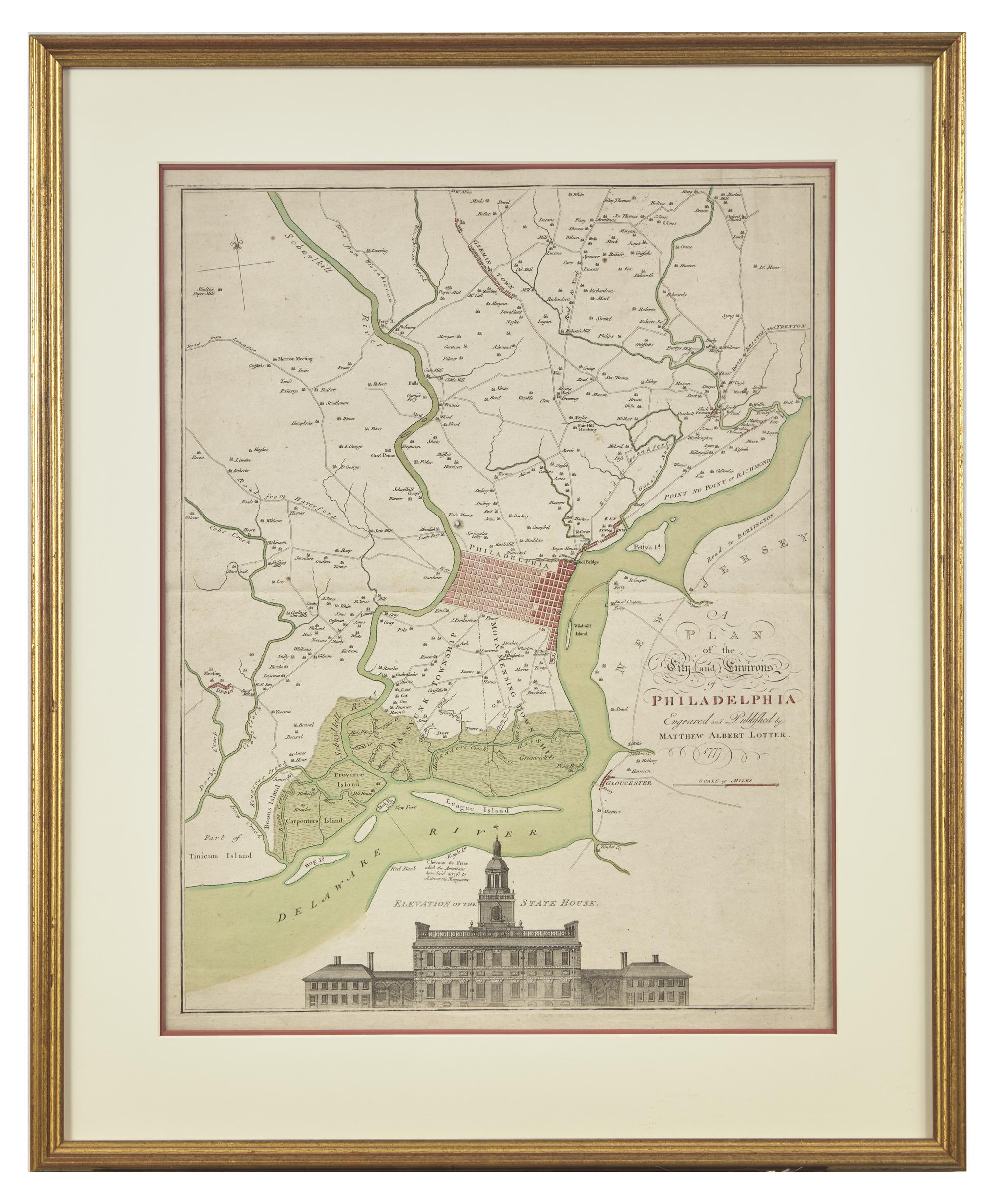 A Plan of the City and Environs of Philadelphia, Engraved and Published by Matthew Albert Lotter (1741-1810), 1777