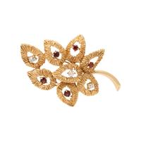 YELLOW GOLD AND MULTIGEM LEAF BROOCH