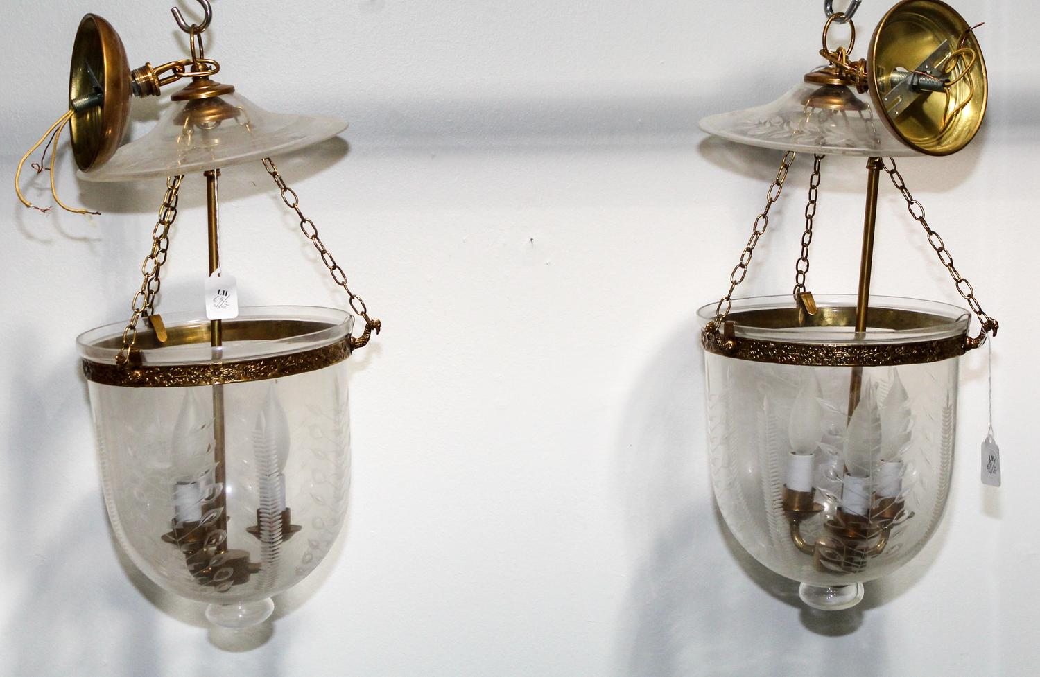 A Pair of Hanging Light Fixtures Length overall 24 inches (without shade). — 20TH CENTURY
