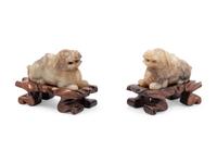 A Pair of Chinese Export Hardstone Foo Dogs