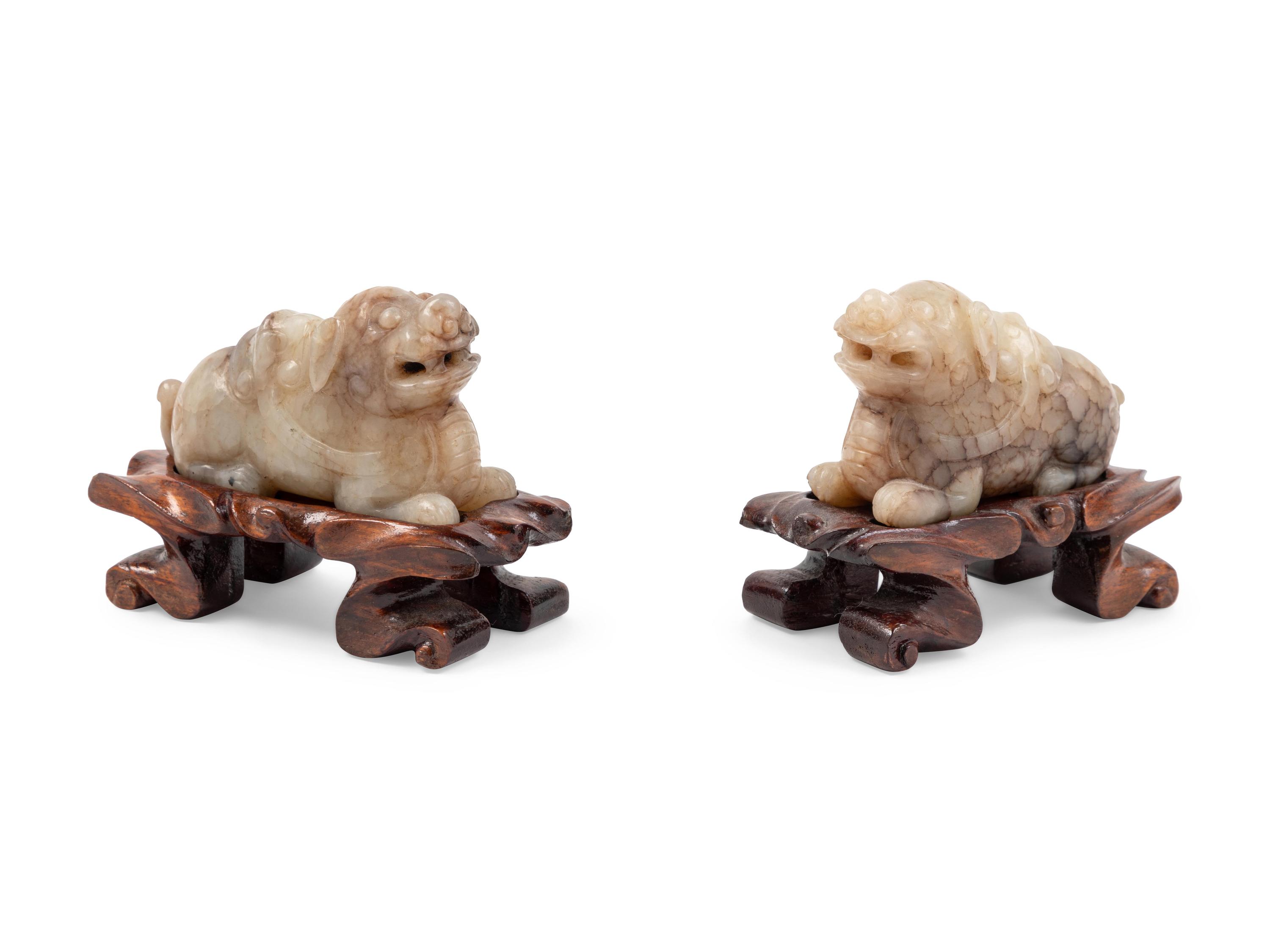 A Pair of Chinese Export Hardstone Foo Dogs