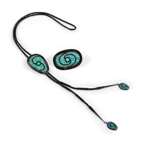 Silver and Turquoise Channel Inlay Belt Buckle and Matching Bolo Tie