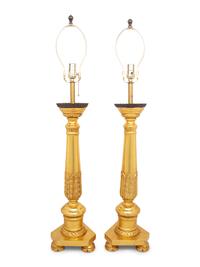 A Pair of Italian Neoclassical Style Carved Giltwood Table Lamps