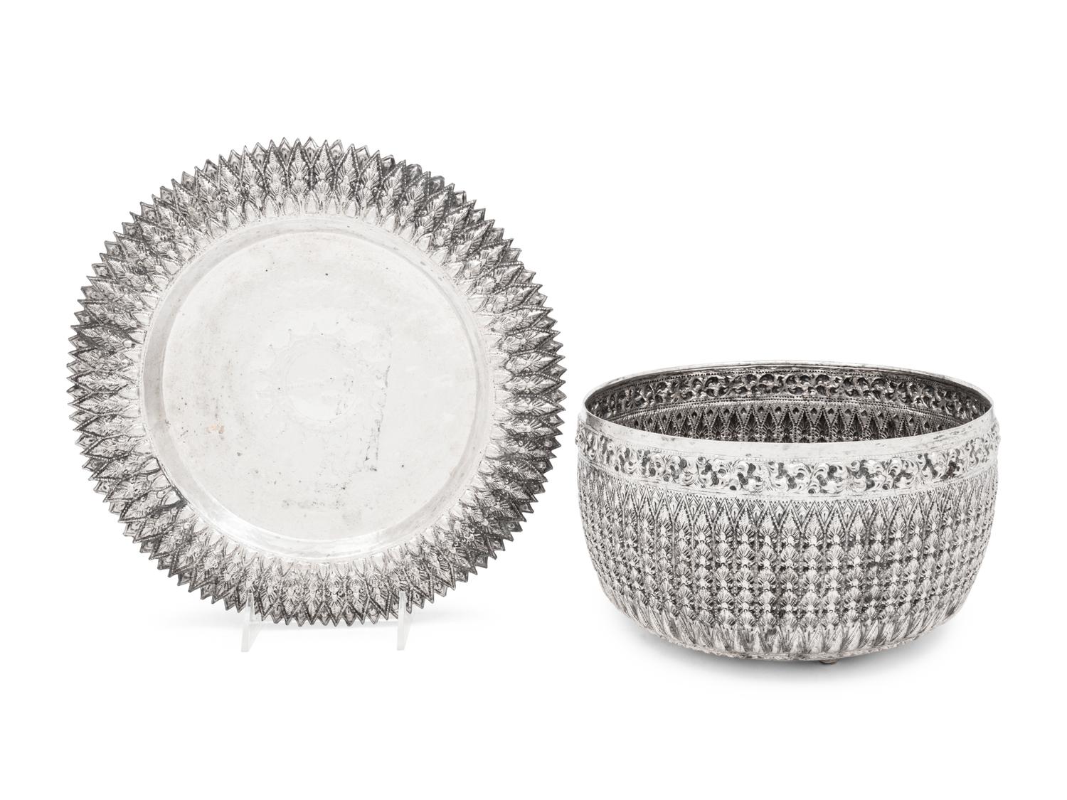 A Southeast Asian Silver Center Bowl and Underplate