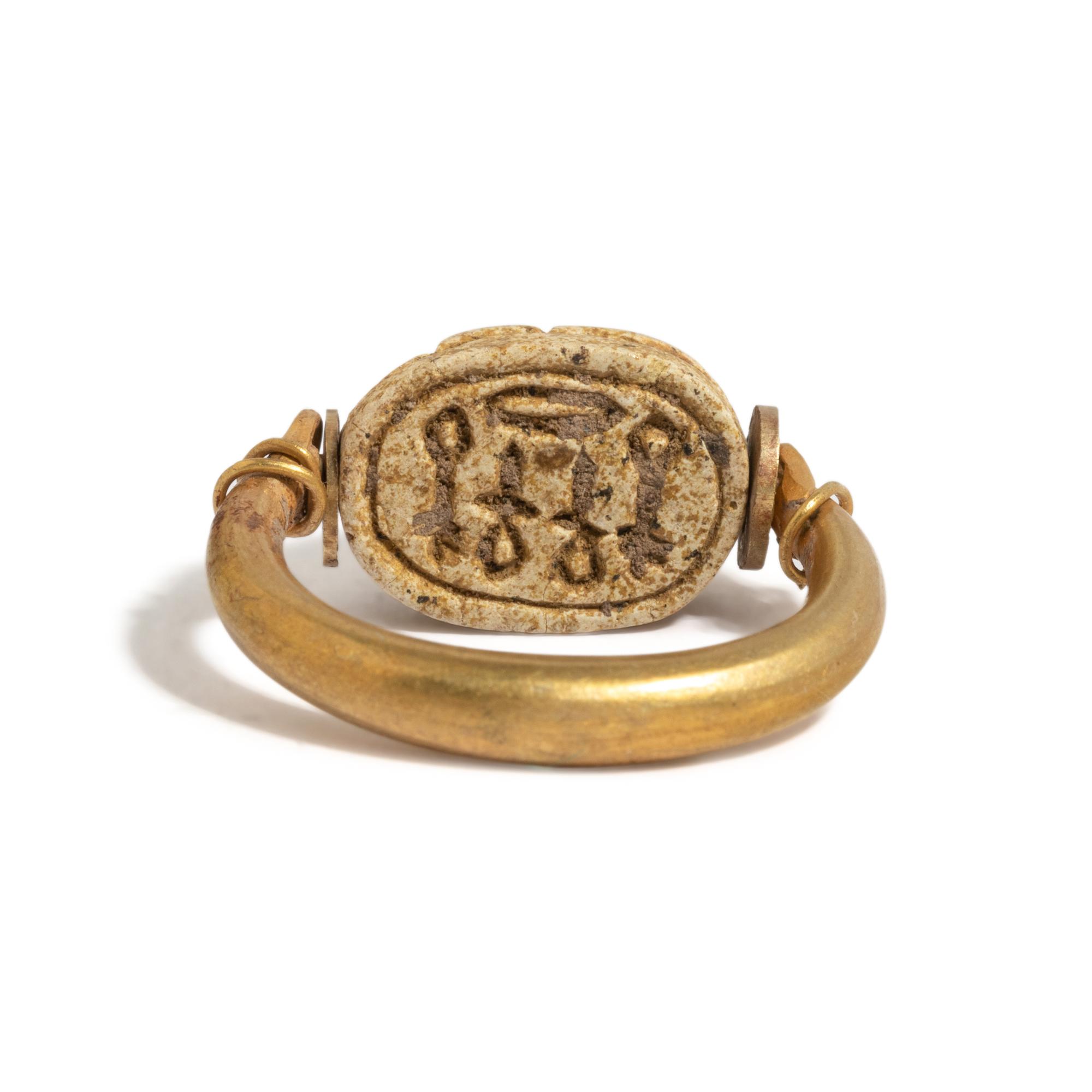 An Egyptian Gold and Steatite Scarab Swivel Ring