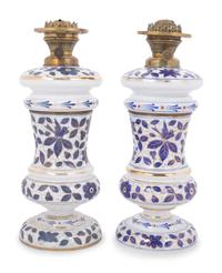 A Pair of Persian Market Opaline Glass Oil Lamps