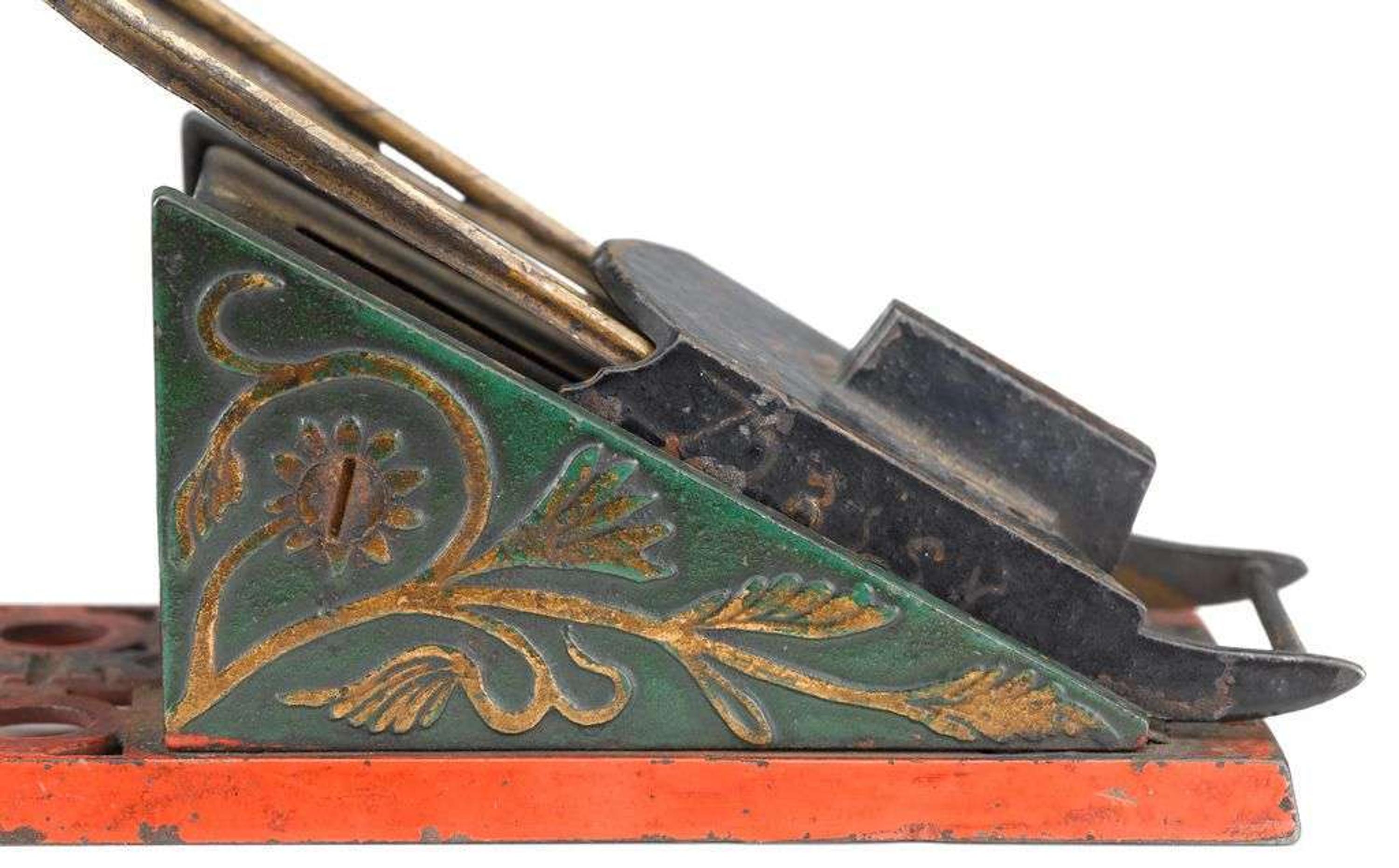 An extremely rare painted cast iron and lead mechanical "Coasting Bank" design attributed to charles a. bailey (1848-1926) for j. & e. stevens co., cromwell