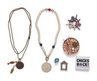 COLLECTION OF SEVEN PATRIOTIC AND FEMINISM THEMED JEWELRY ITEMS
