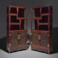 A Pair of Carved Hongmu "Dragons" Display Cabinets 紅木龍紋多宝格一對