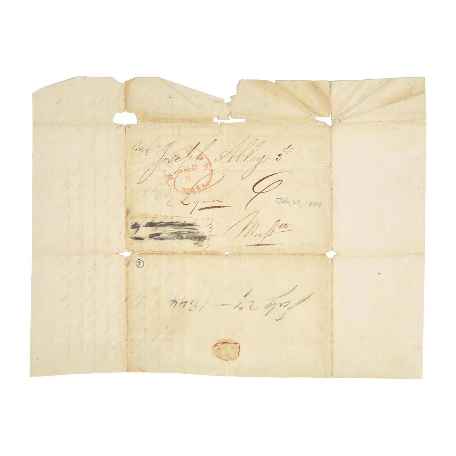 [Mormonism] A Unique Contemporary Manuscript Account of Joseph Smith's Final Words to His Followers, the Day Before his Violent Death, on the Interior of a Postal Cover