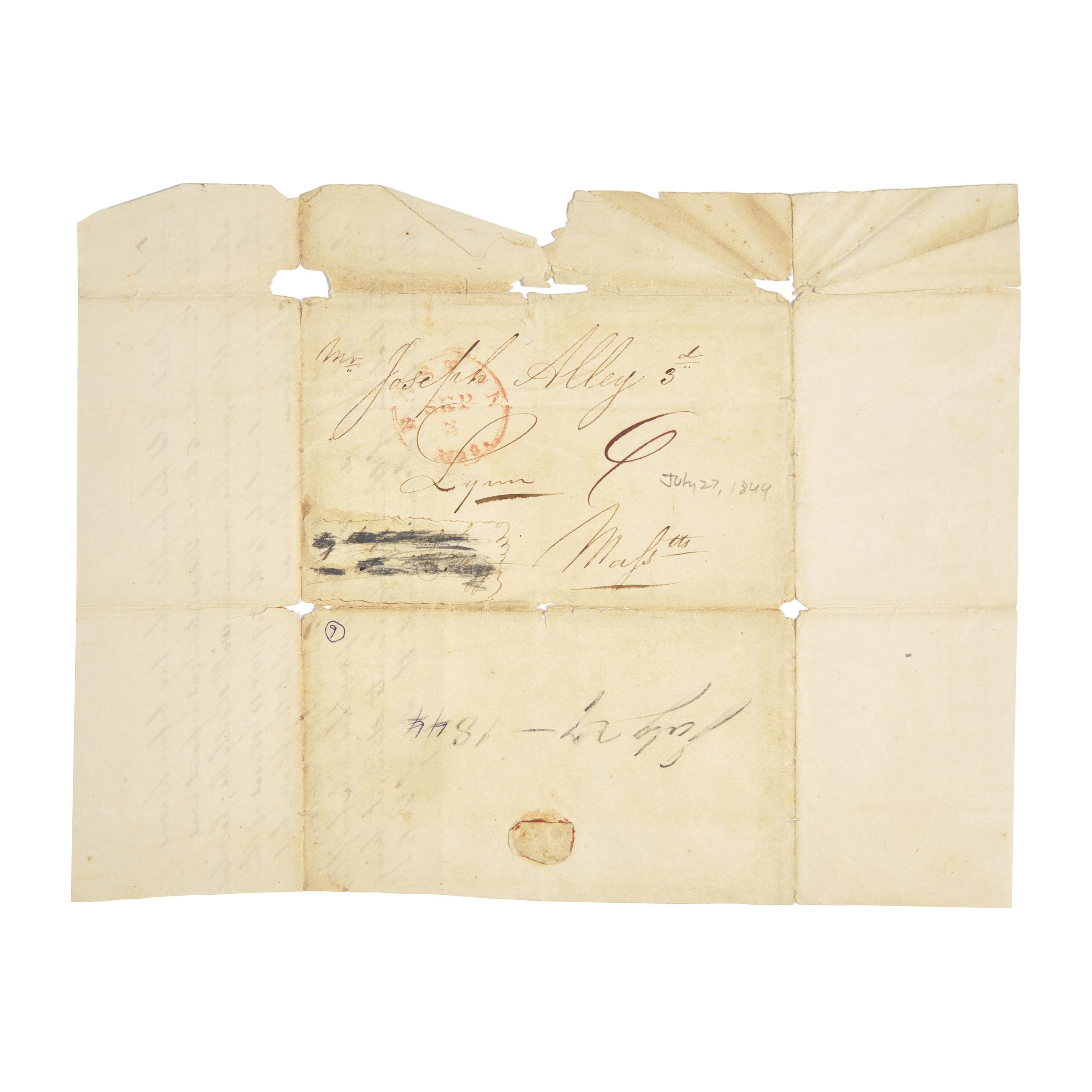 [Mormonism] A Unique Contemporary Manuscript Account of Joseph Smith's Final Words to His Followers, the Day Before his Violent Death, on the Interior of a Postal Cover