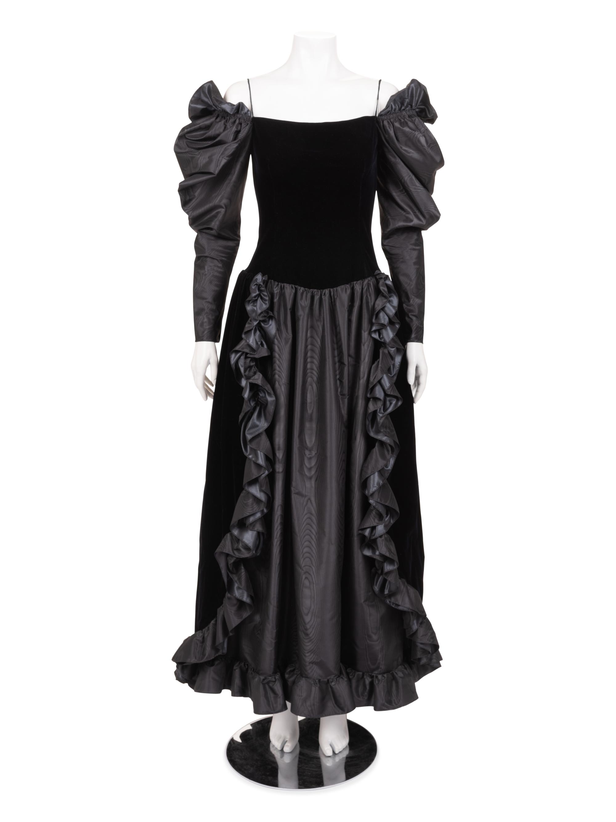 Givenchy Haute Couture Velvet and Moiré Dress, 1970-80s
