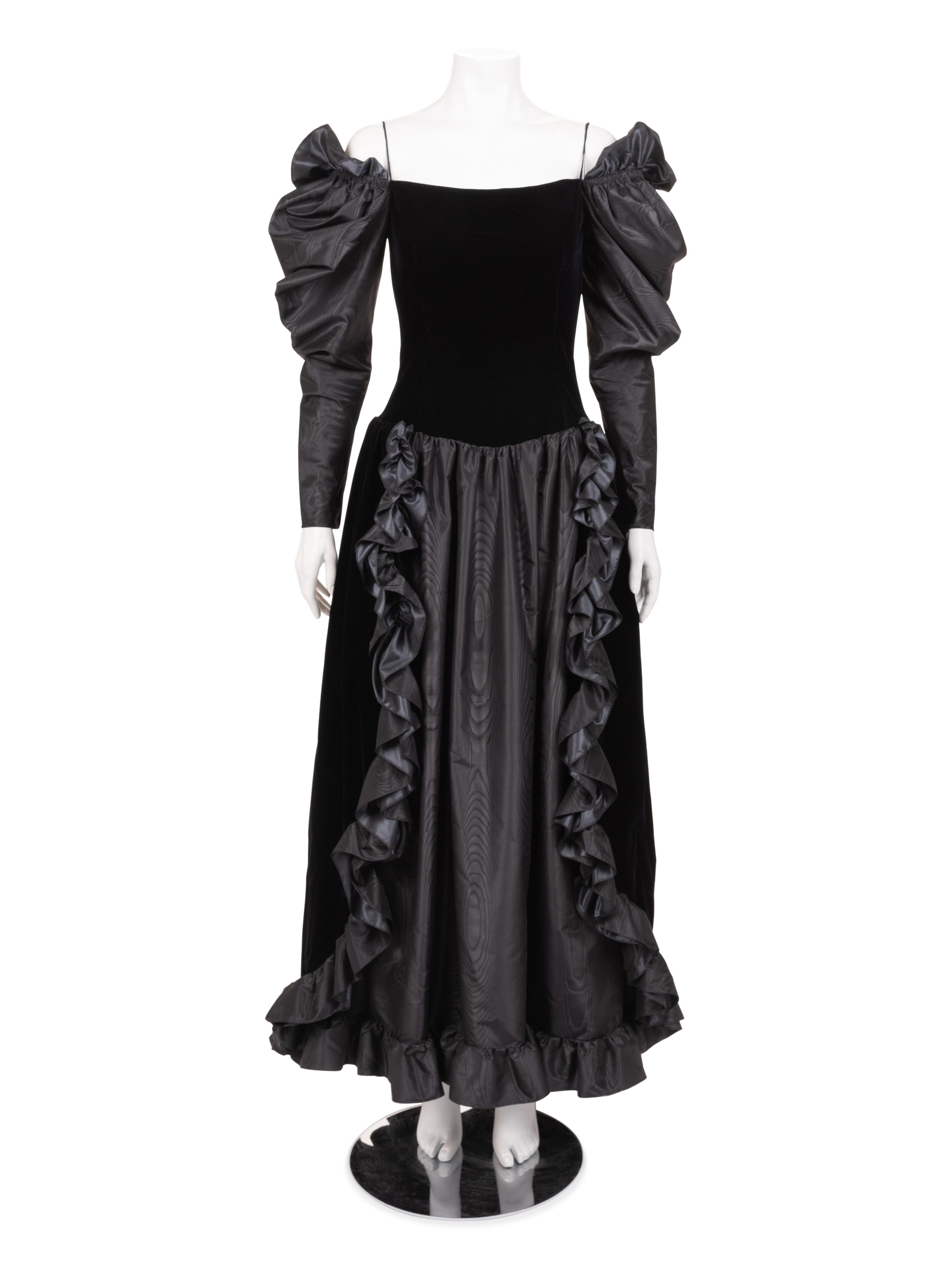 Givenchy Haute Couture Velvet and Moiré Dress, 1970-80s