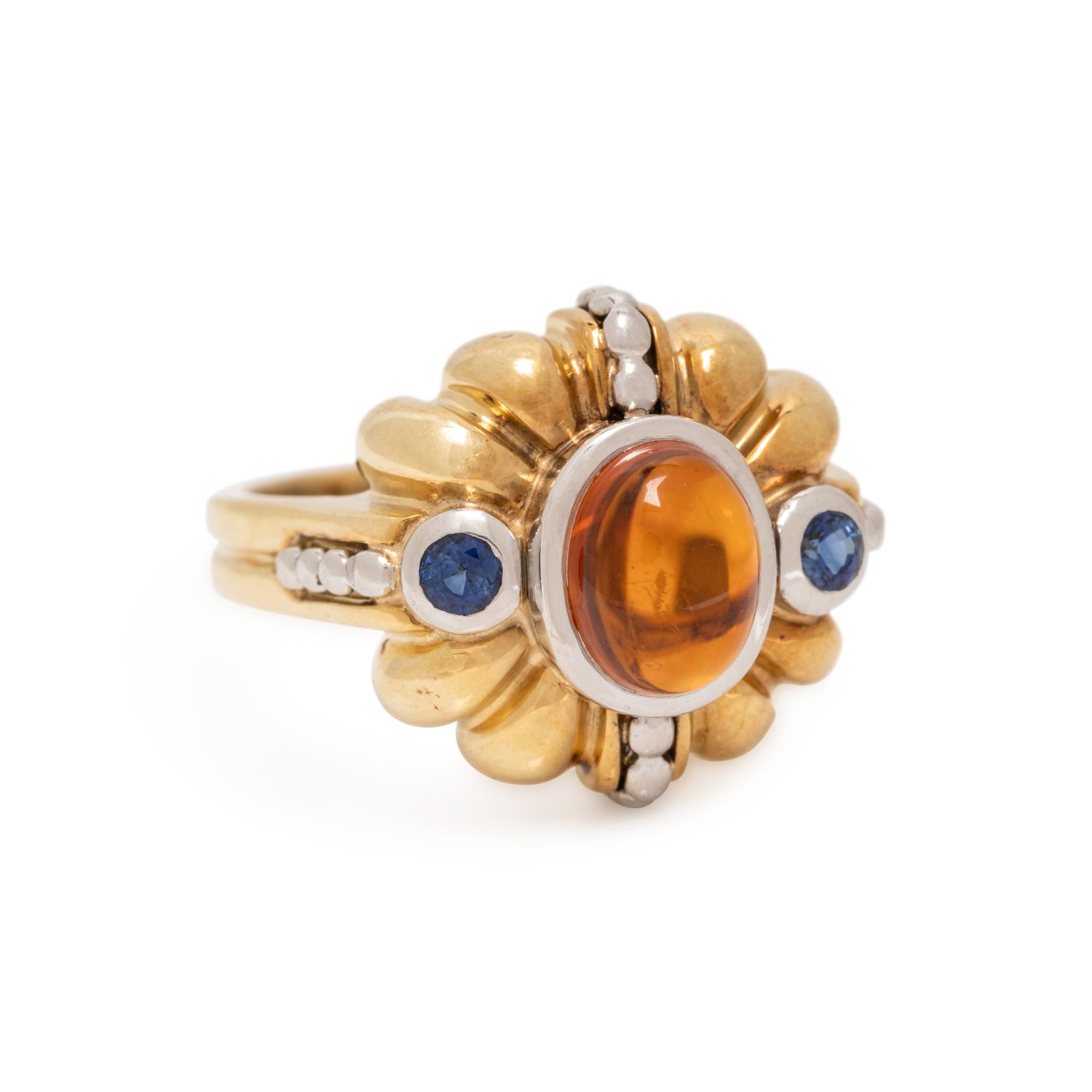 LAGOS, YELLOW GOLD, PLATINUM, CITRINE, AND SAPPHIRE RING