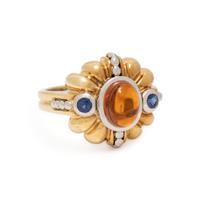 LAGOS, YELLOW GOLD, PLATINUM, CITRINE, AND SAPPHIRE RING