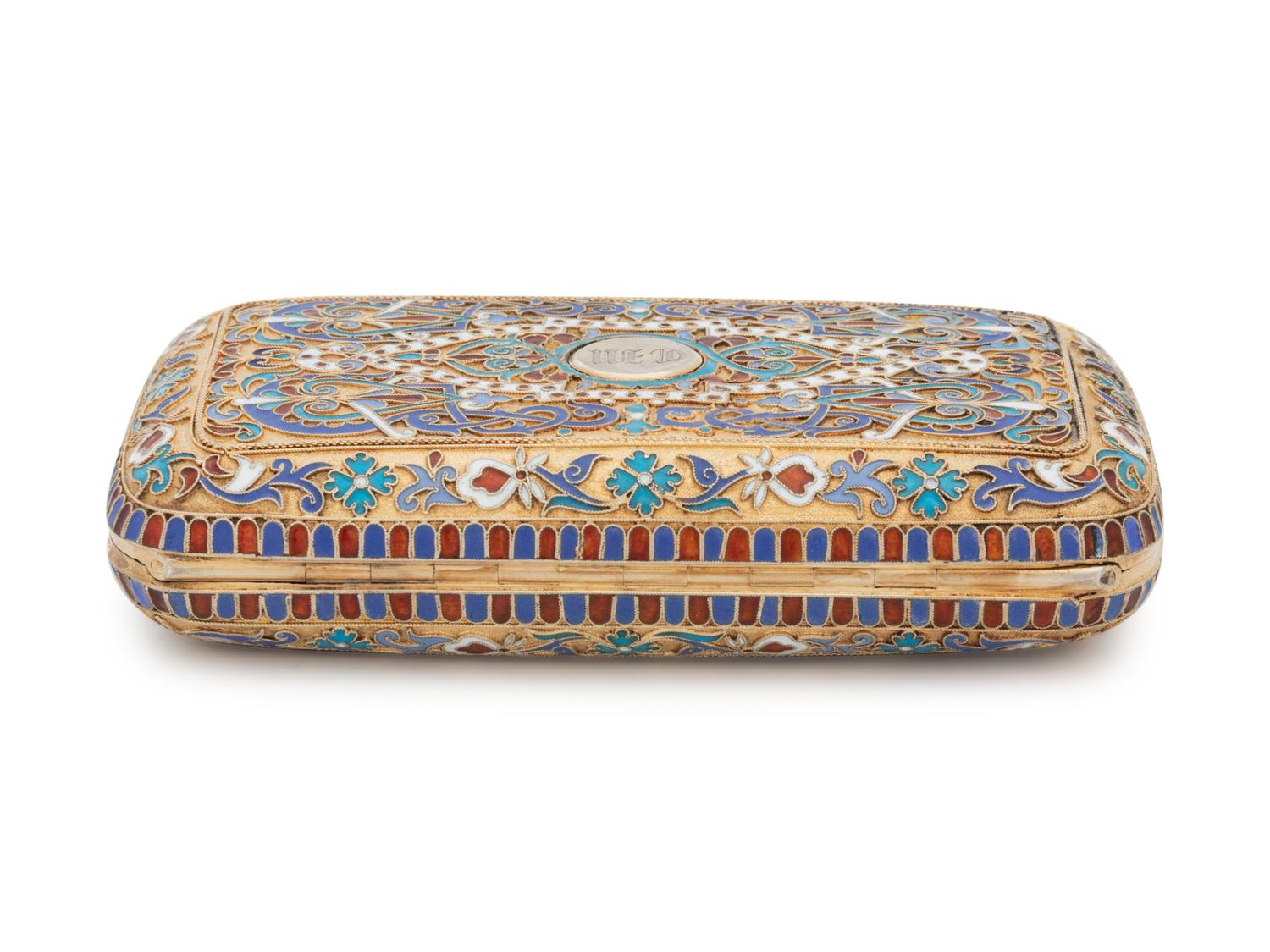 A Russian Silver-Gilt and Enameled Cigarette Case