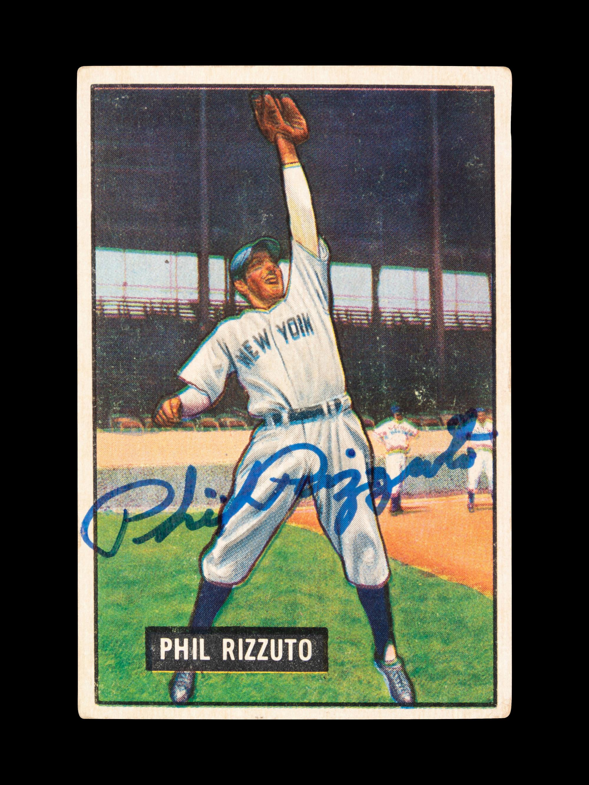 A Group of Four 1950s Bowman Baseball Cards Including a Monte Irvin Rookie Card (PSA 4.5) and Autographed Phil Rizutto,