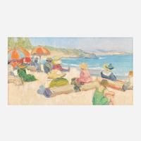 Alice Brown Chittenden (American, 1859-1944) Beachgoers with Umbrellas