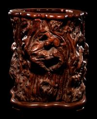 A Large Burlwood and Huanghuali Scroll Pot