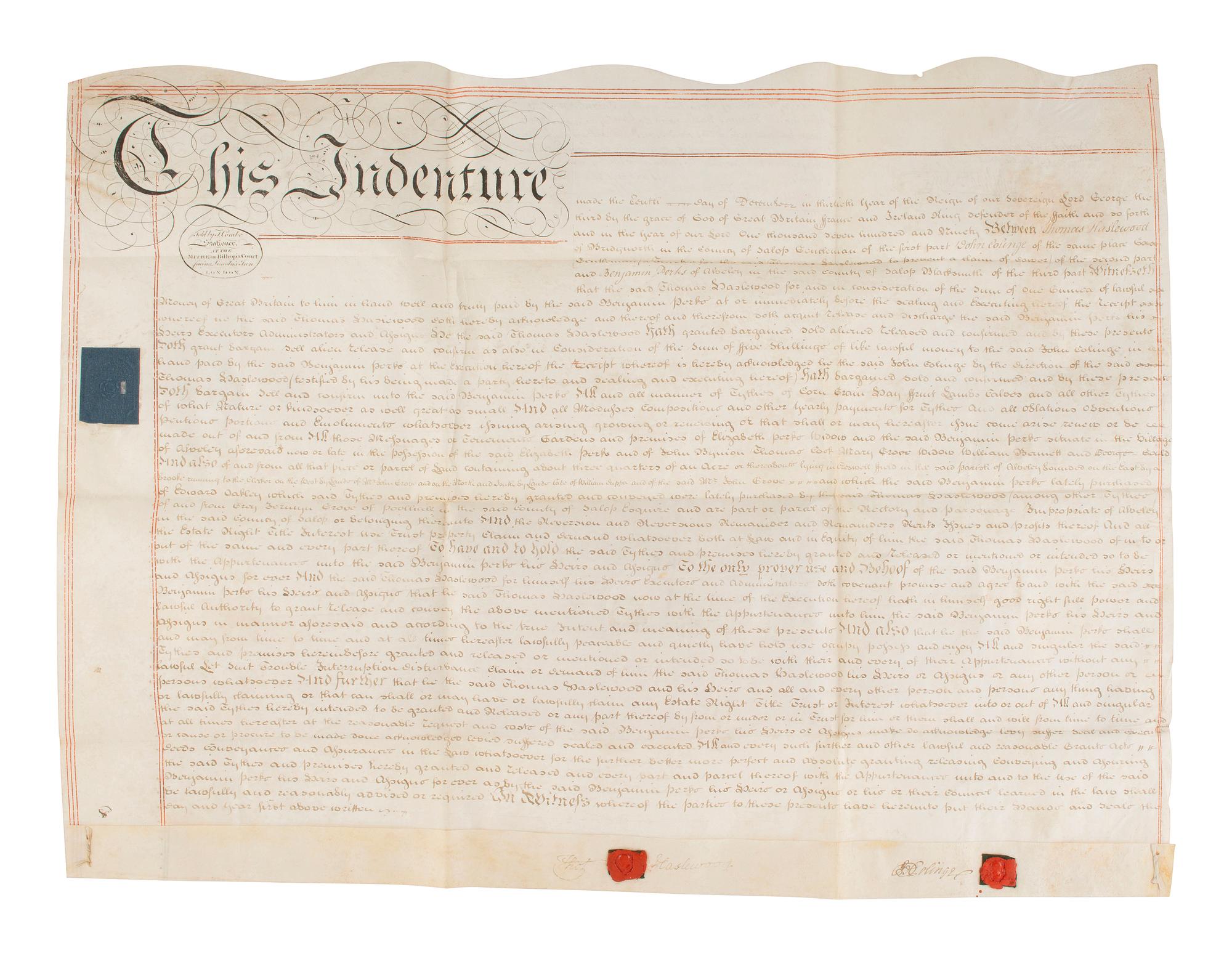 [ENGLAND]. A group of 3 English indentures, comprising: