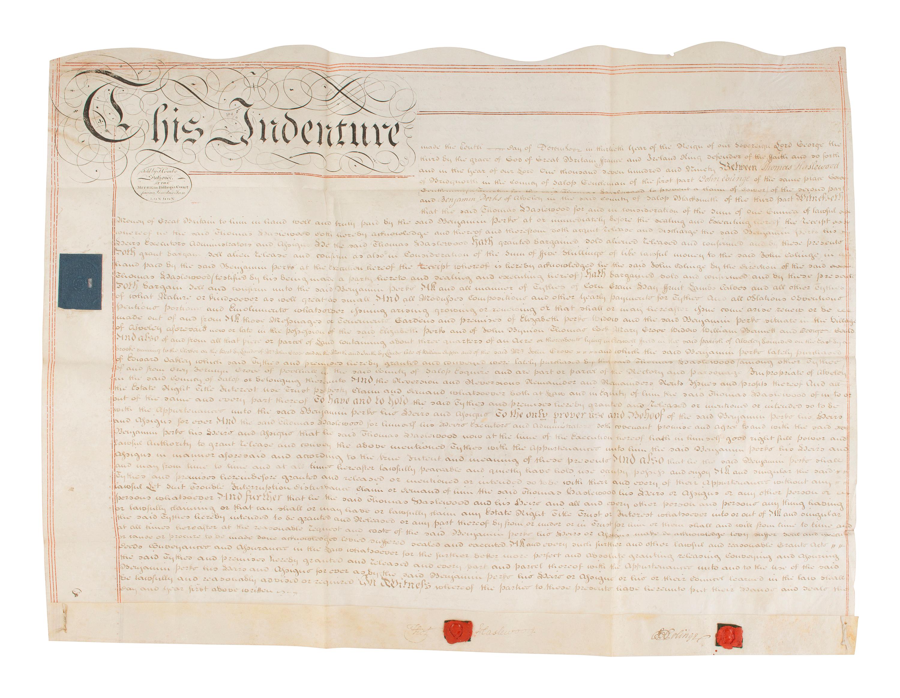 [ENGLAND]. A group of 3 English indentures, comprising: