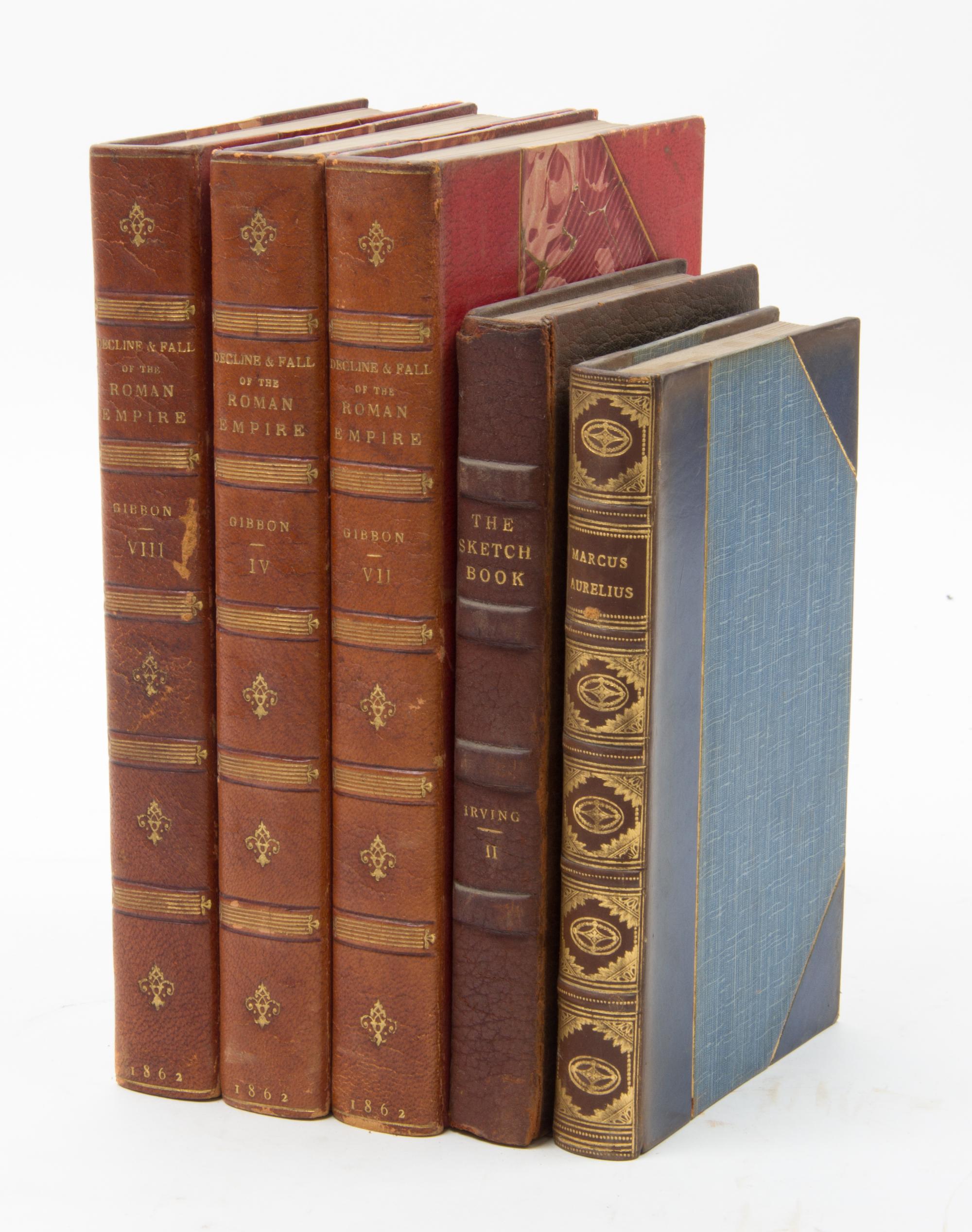A Collection of Leather Bound Books Pertaining to Miscellaneous Literature