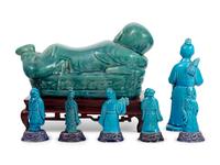 10 Chinese Turquoise Glazed Porcelain Figures