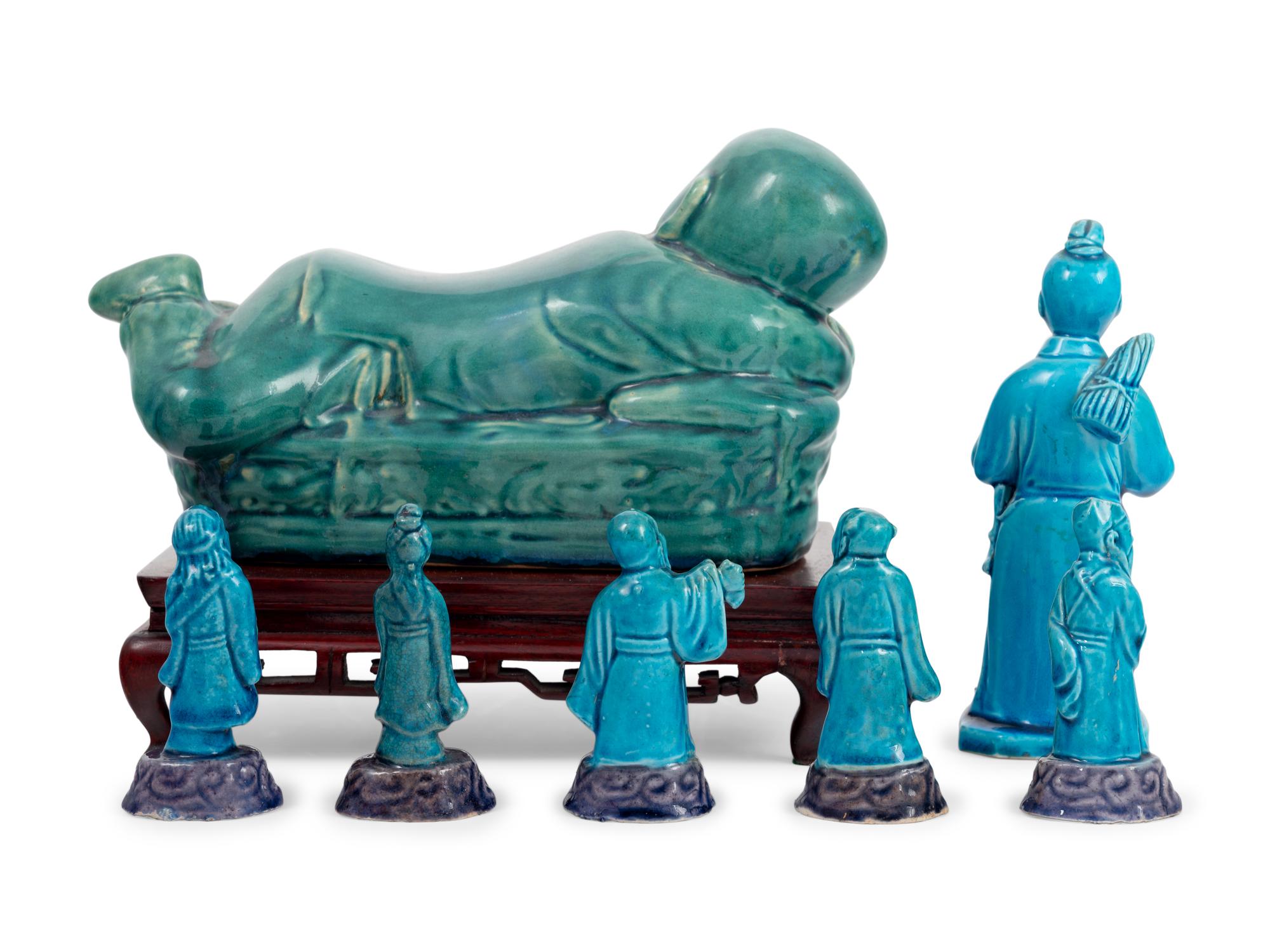 10 Chinese Turquoise Glazed Porcelain Figures