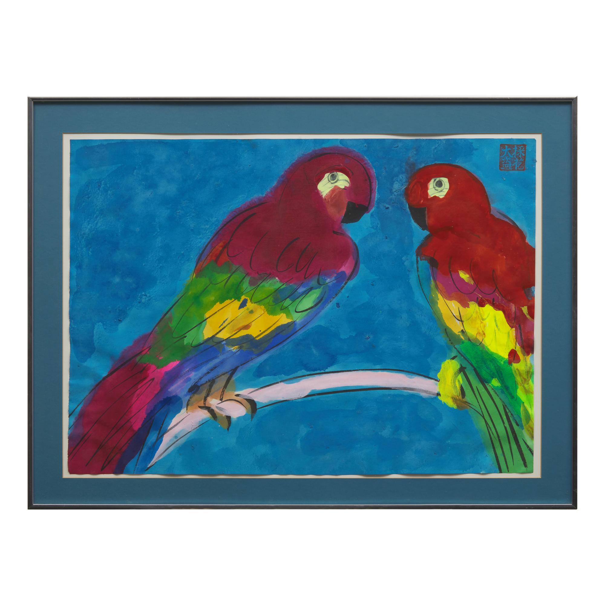 Walasse Ting (American/Chinese, 1929-2010) — Untitled (Parrots)