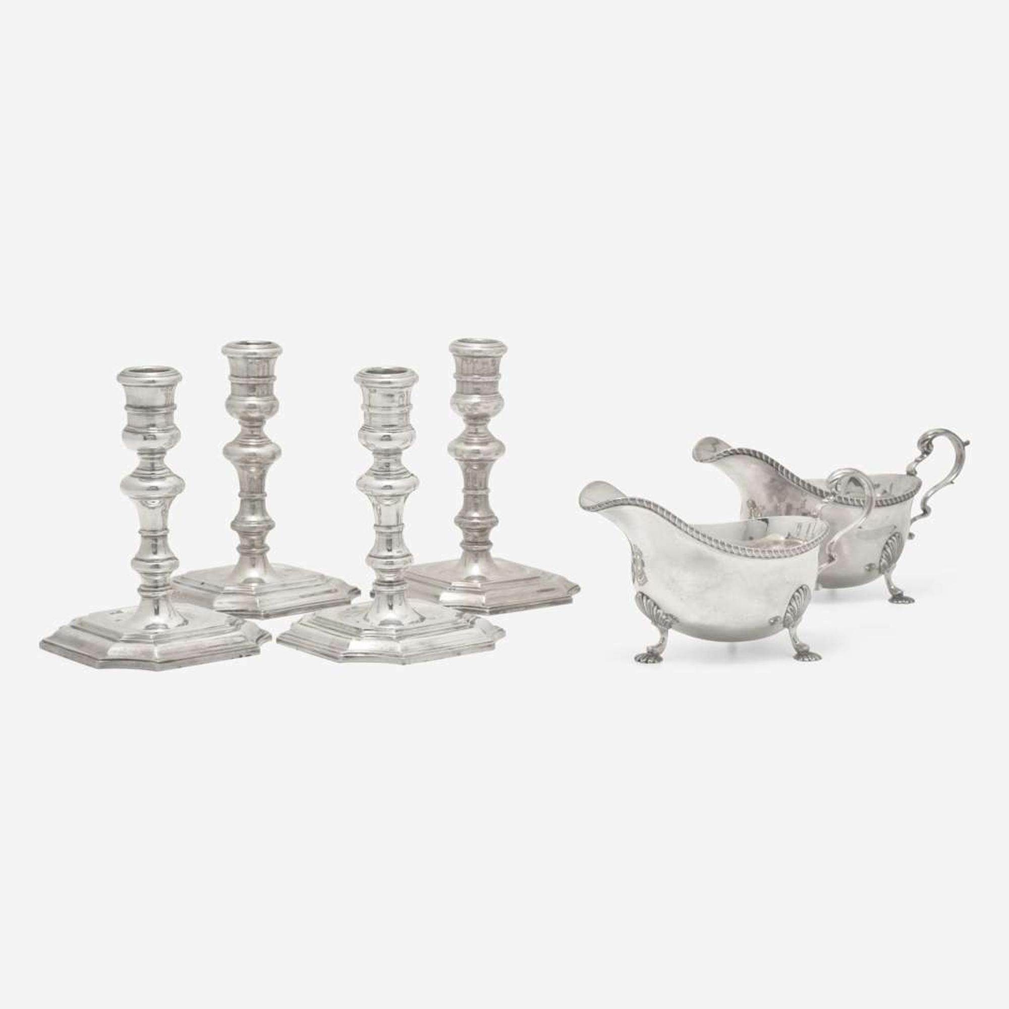 An assembled group of six Elizabeth II sterling silver tablewares Henry Hodson Plante, London, 1966-1967