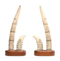 Four Matched Polychrome Scrimshaw Articles
