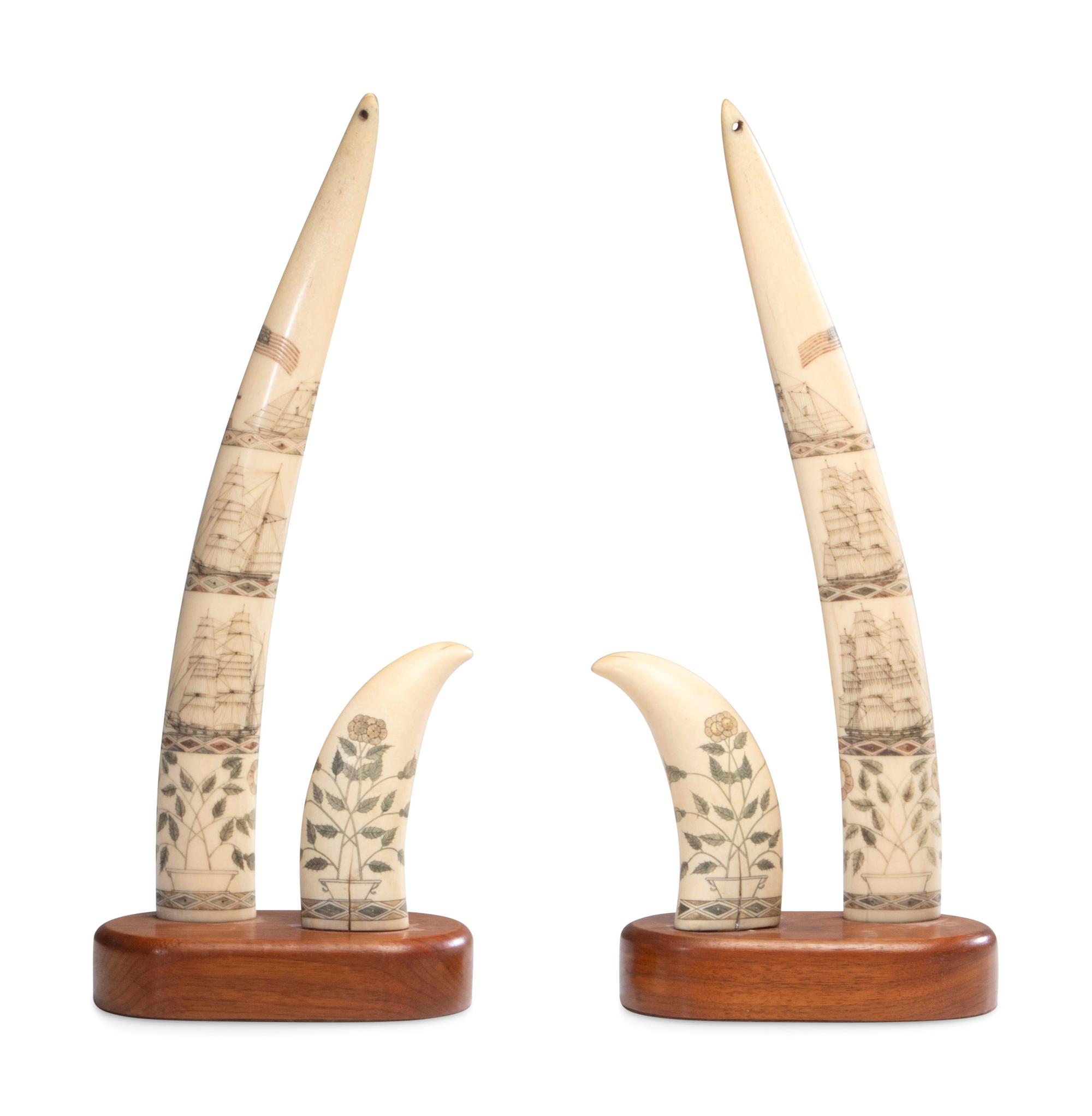 Four Matched Polychrome Scrimshaw Articles