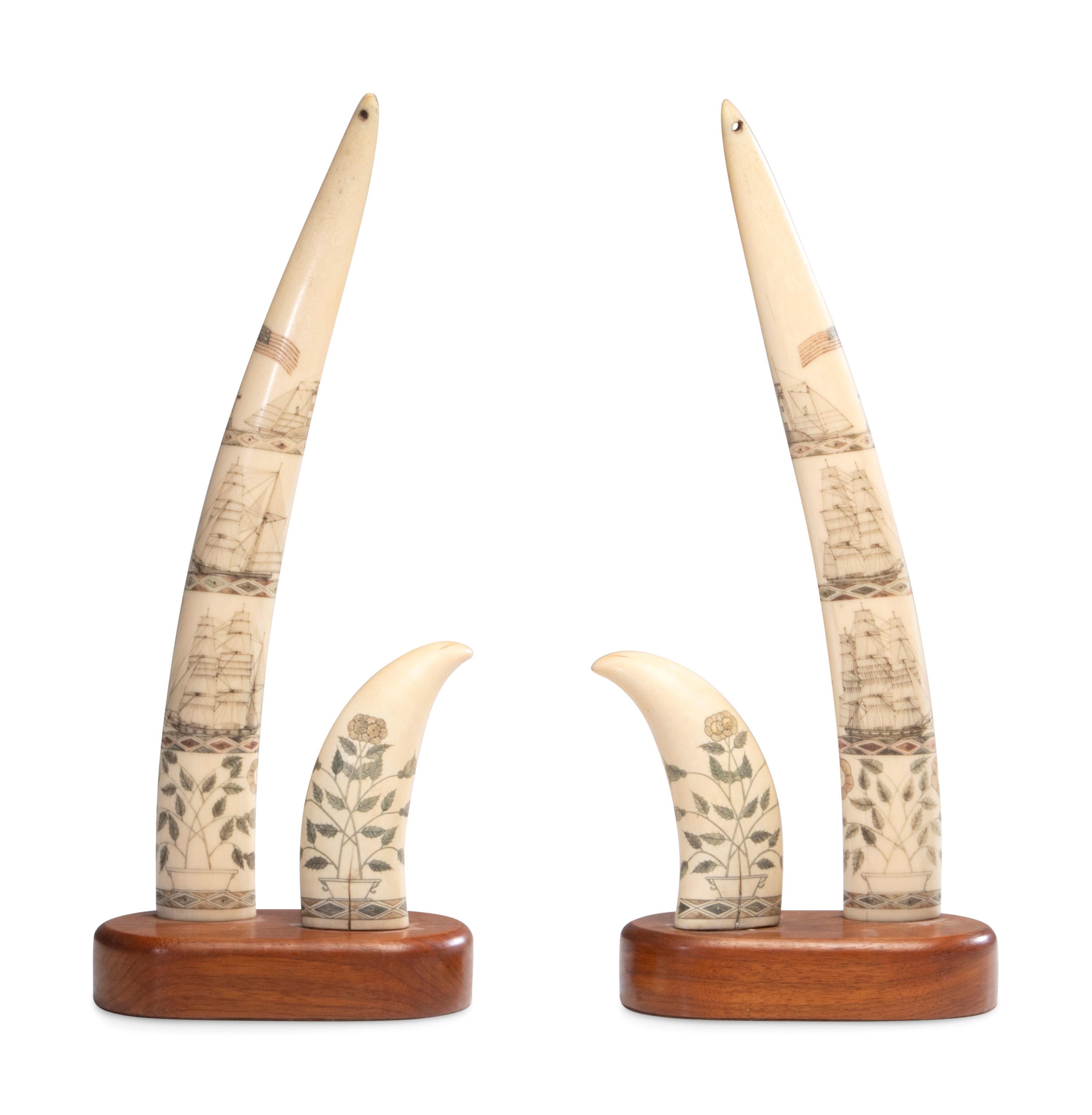 Four Matched Polychrome Scrimshaw Articles
