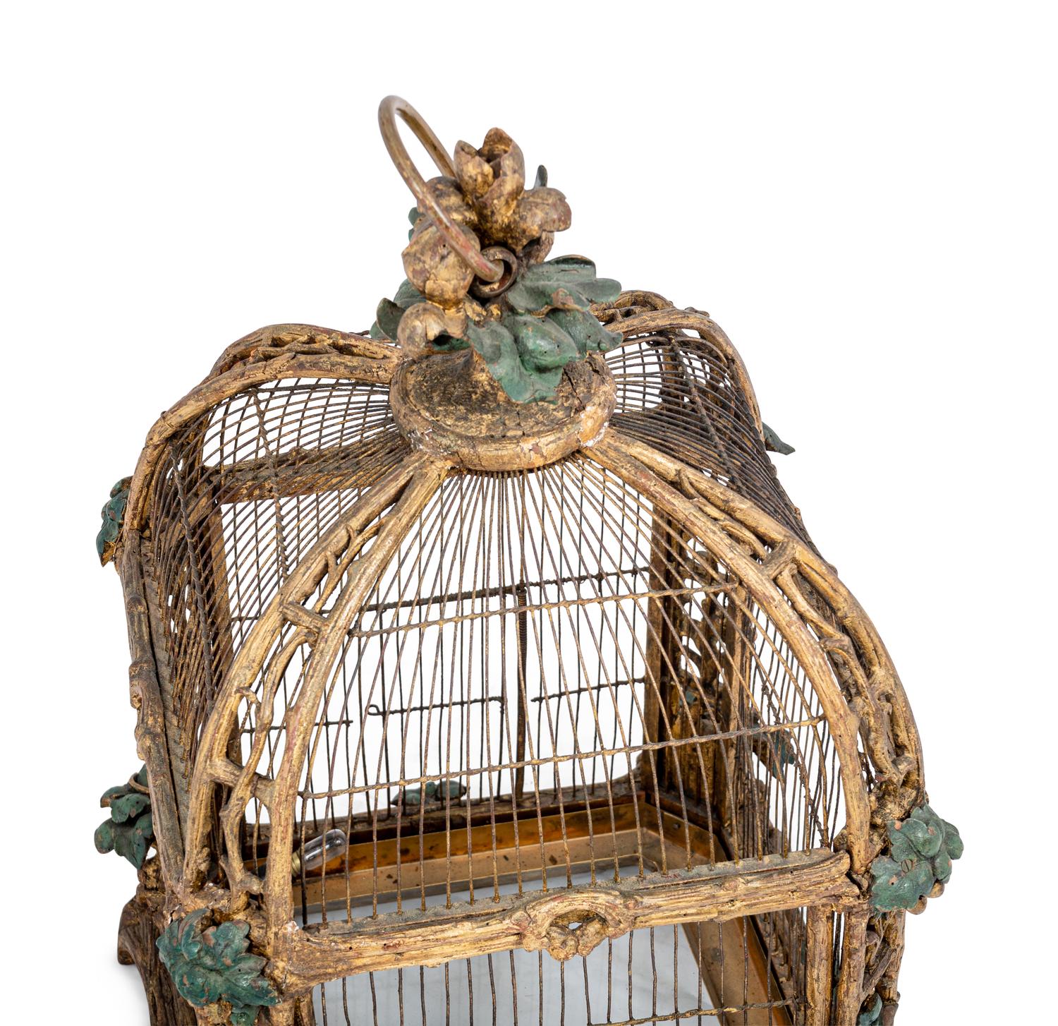 A Continental Giltwood and Painted Wirework Lantern