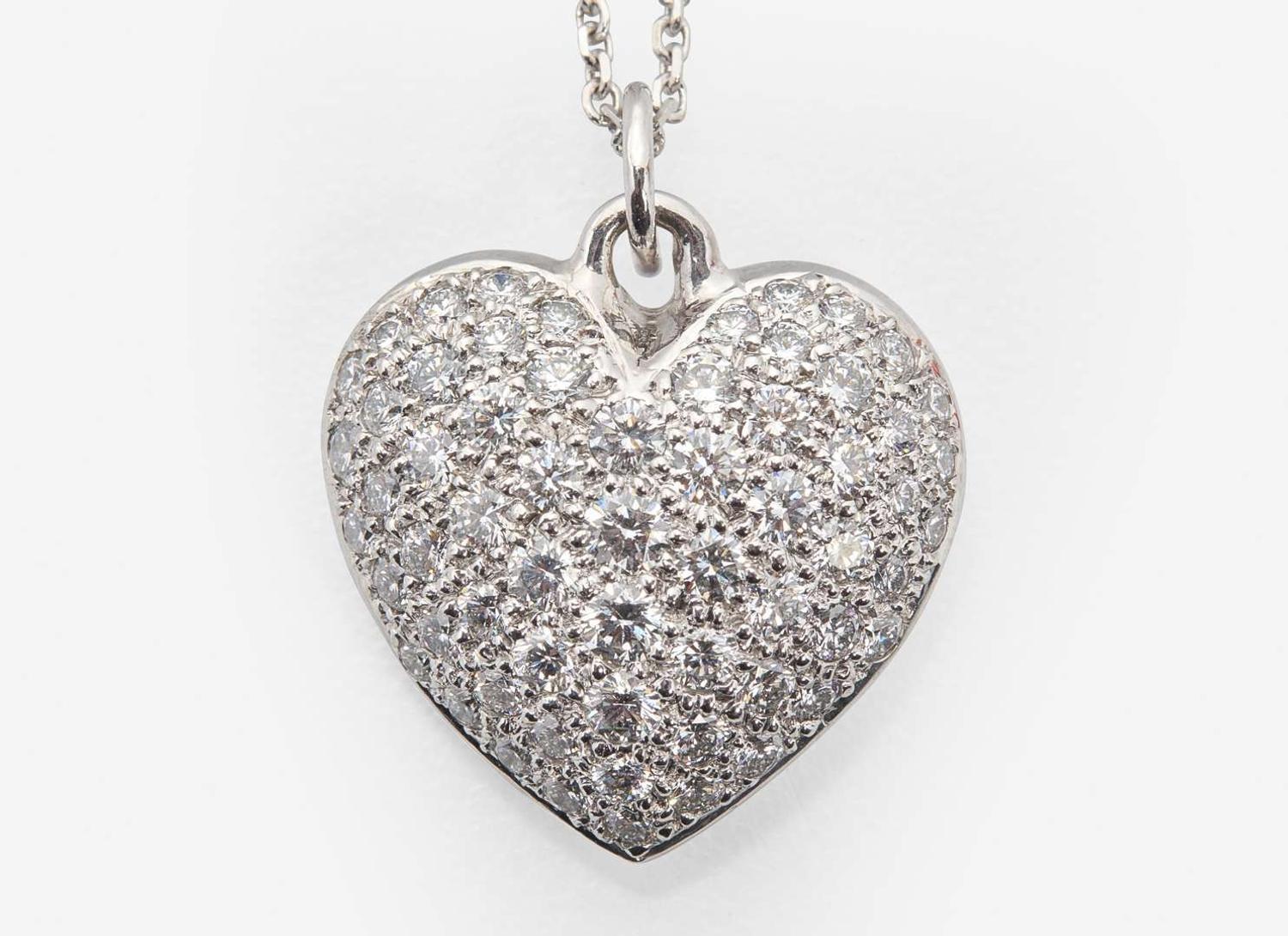 A 14K White Gold and Diamond Heart Necklace