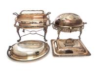 Five Silver-Plate Covered Entree Dishes and Covers Width of first 13 1/2 inches.