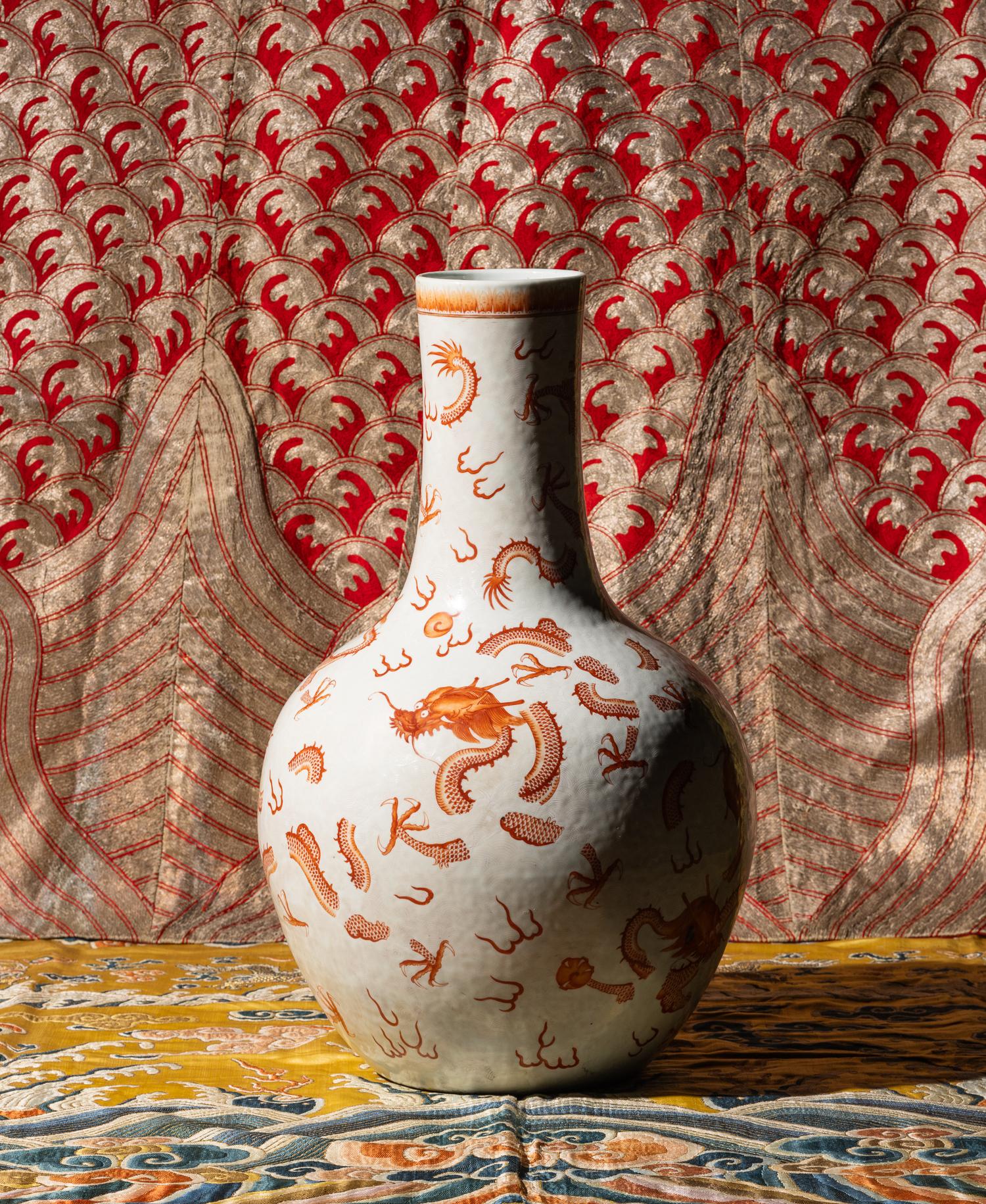 A Chinese Iron-Red and Incised 'Dragon' Vase, Tianqiuping