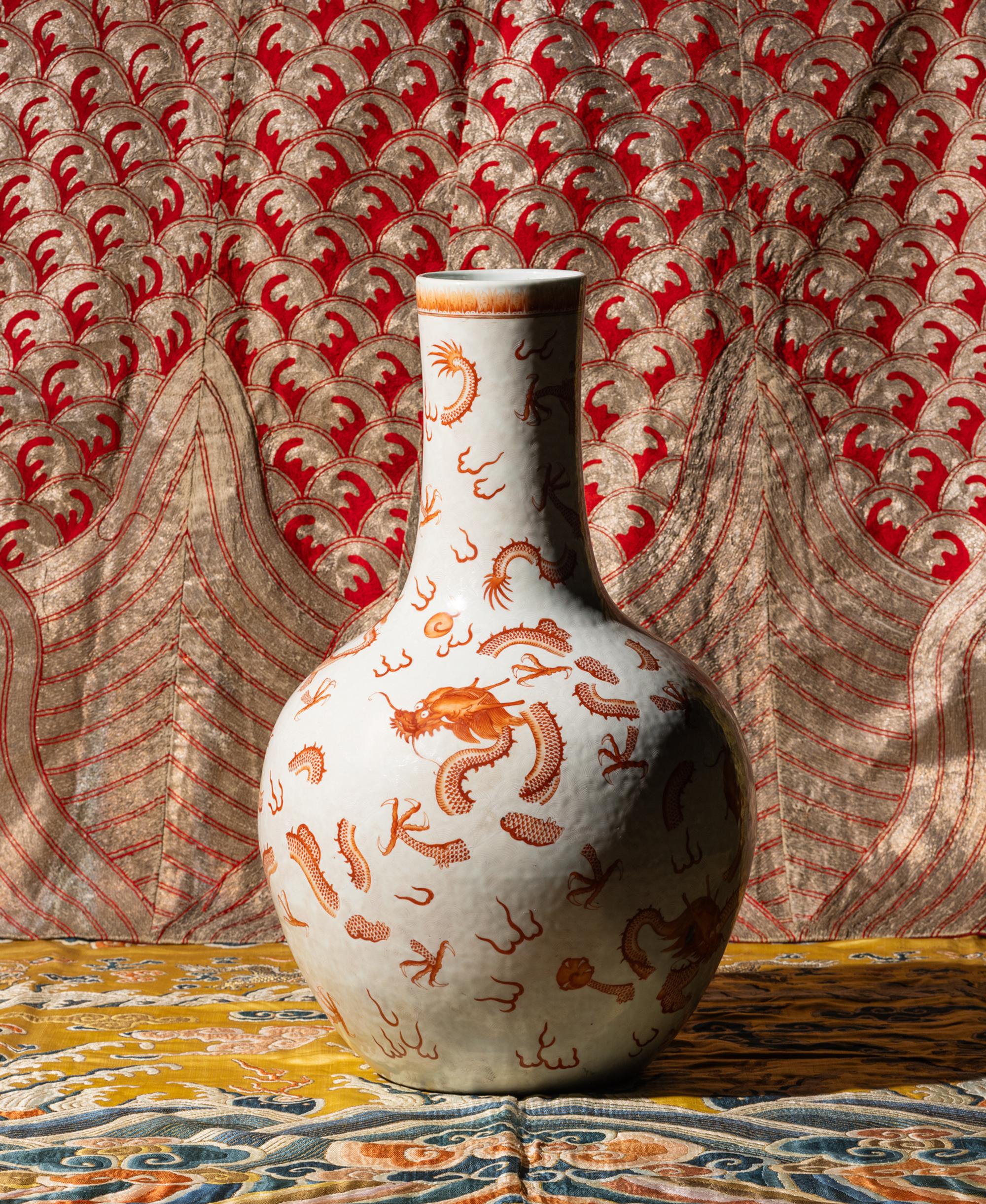 A Chinese Iron-Red and Incised 'Dragon' Vase, Tianqiuping