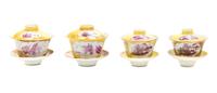 Two Pairs of Chinese Famille Rose Yellow Ground Teabowls