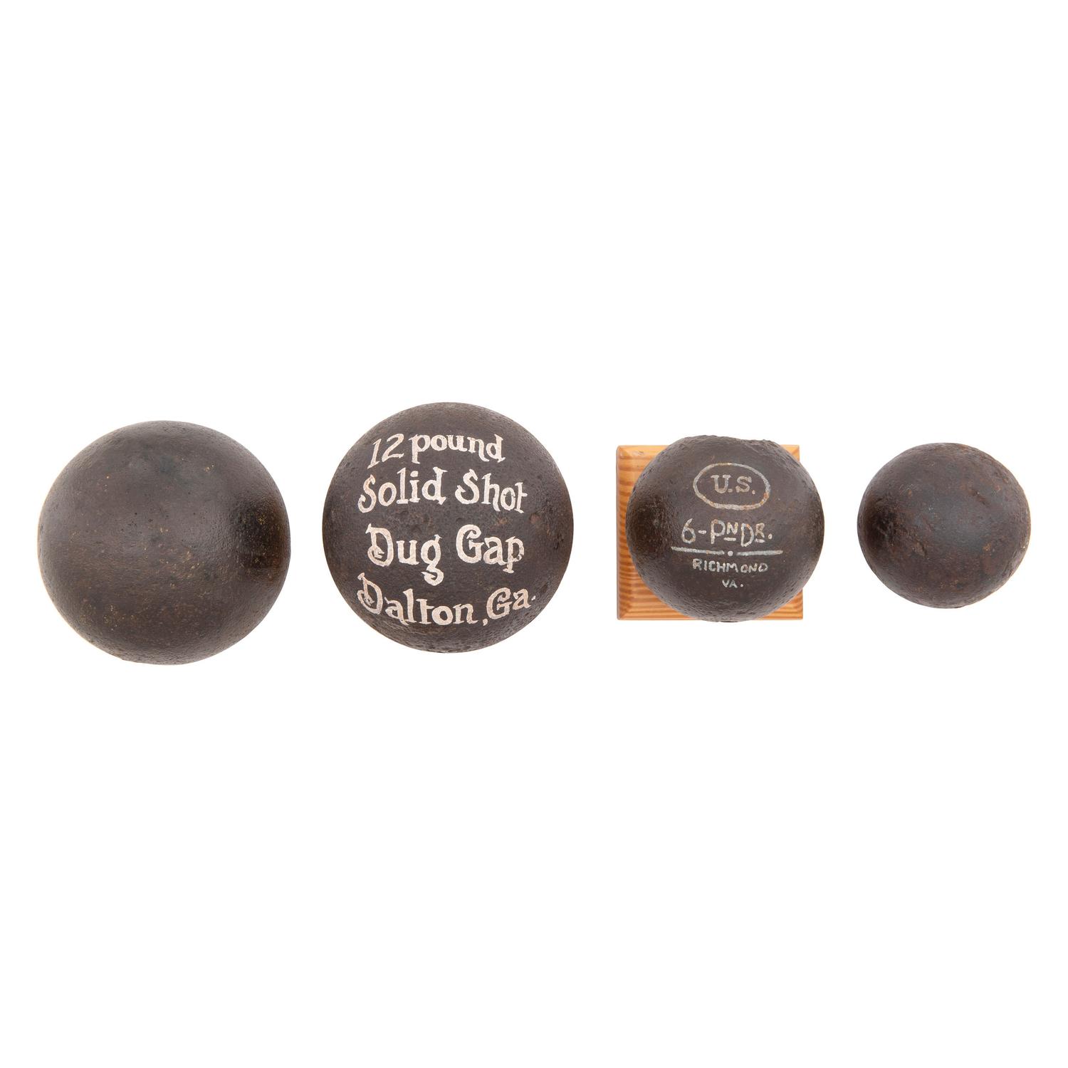 Four Excavated Civil War Cannonballs: 2 Solid and 2 Spherical Case