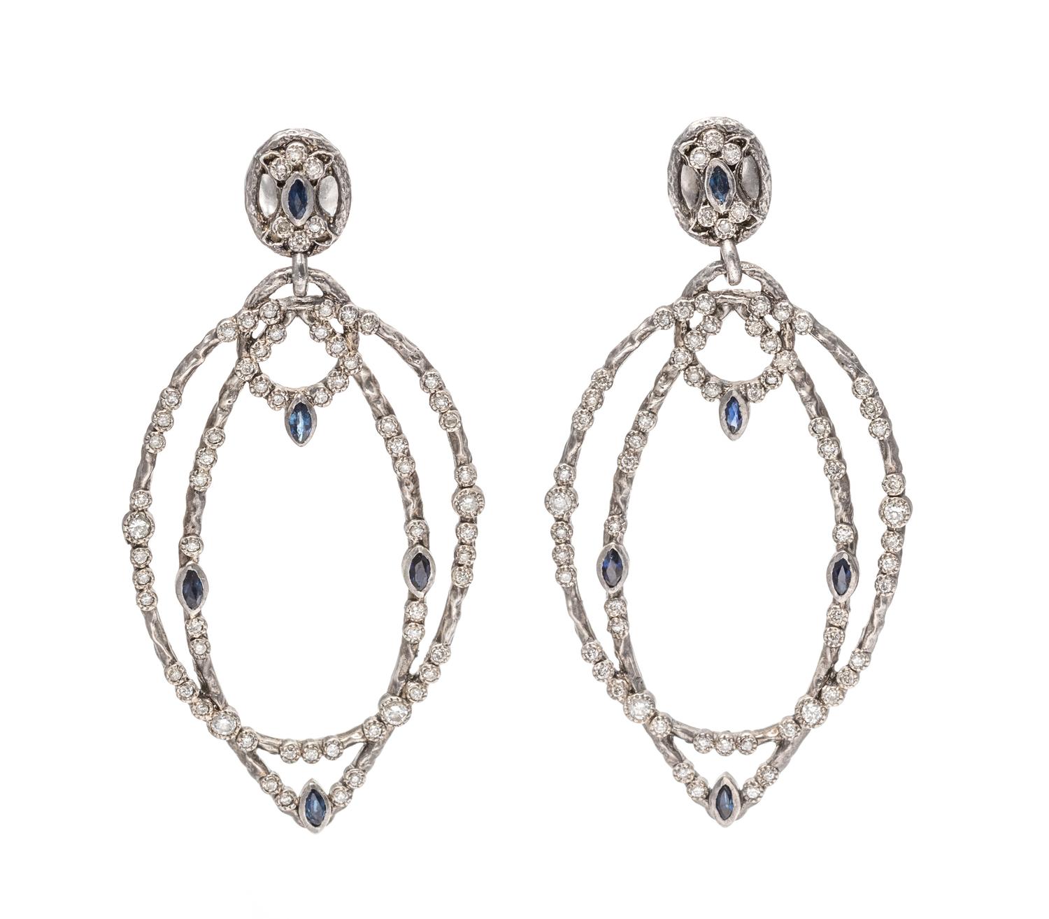 A Pair of Sterling Silver, Diamond and Sapphire 'New World' Earrings, Armenta, 7.15 dwts.