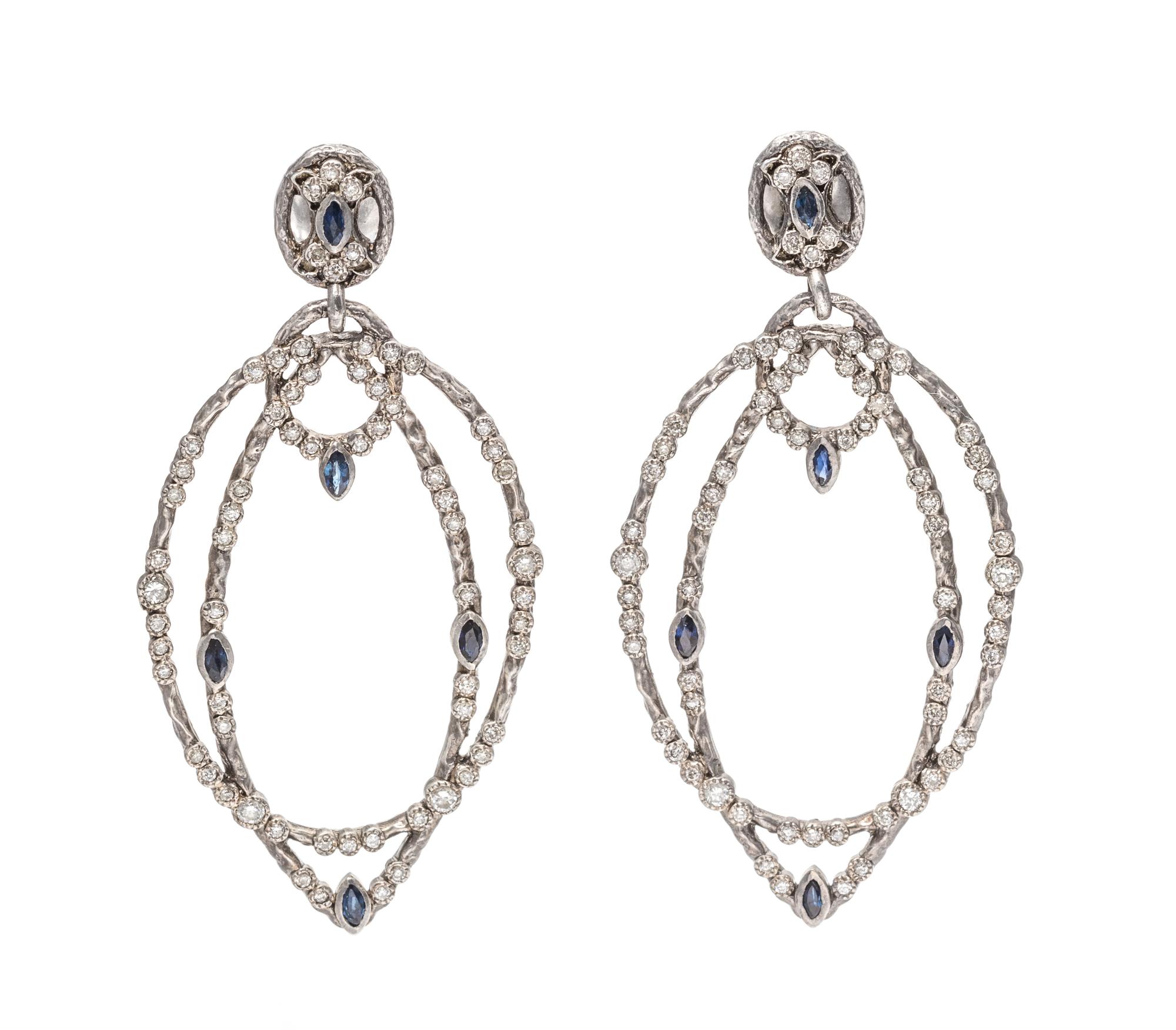 A Pair of Sterling Silver, Diamond and Sapphire 'New World' Earrings, Armenta, 7.15 dwts.