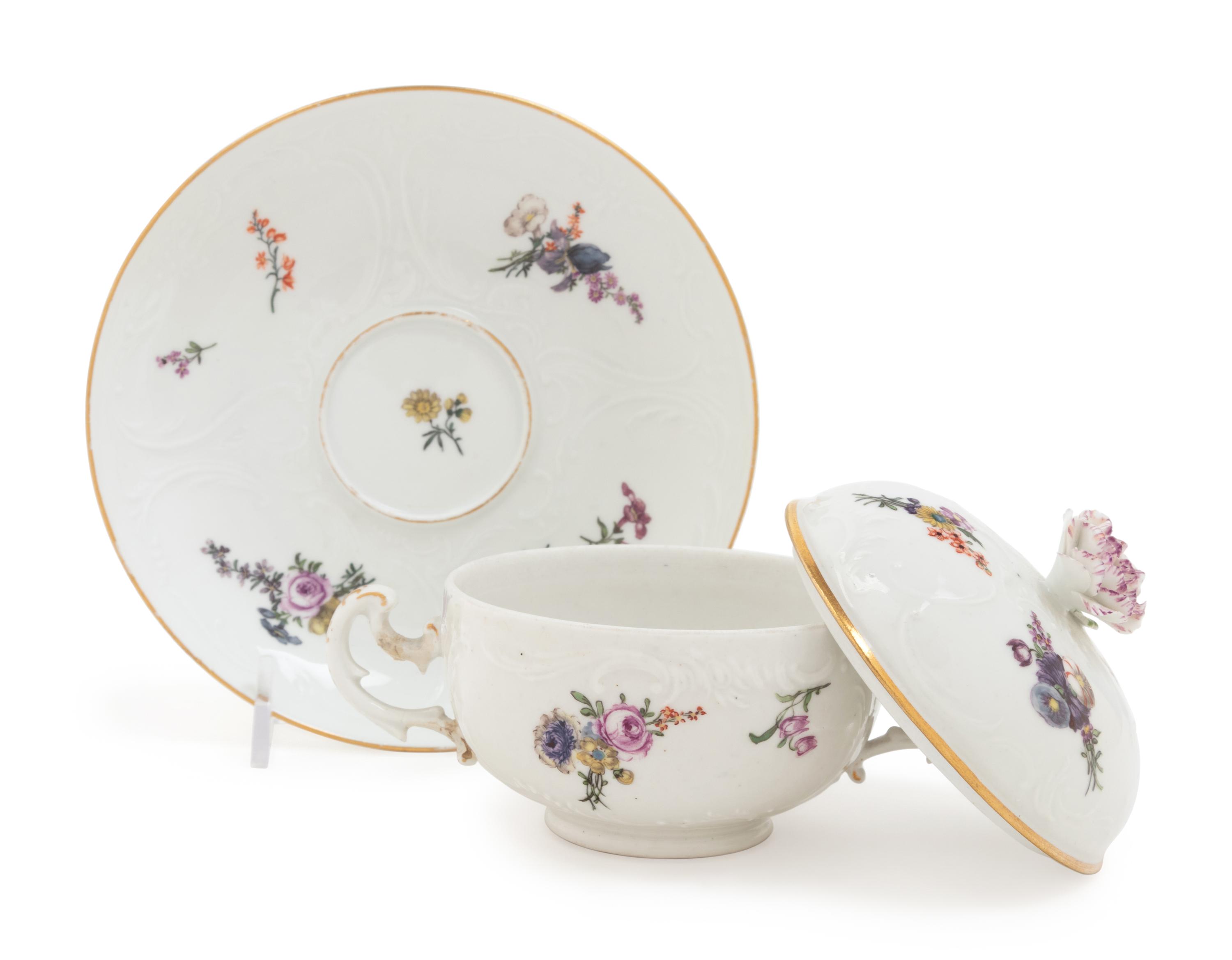 A Meissen Porcelain Covered Sugar and Underplate