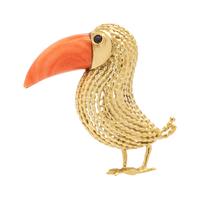 Coral and Sapphire Toucan Brooch