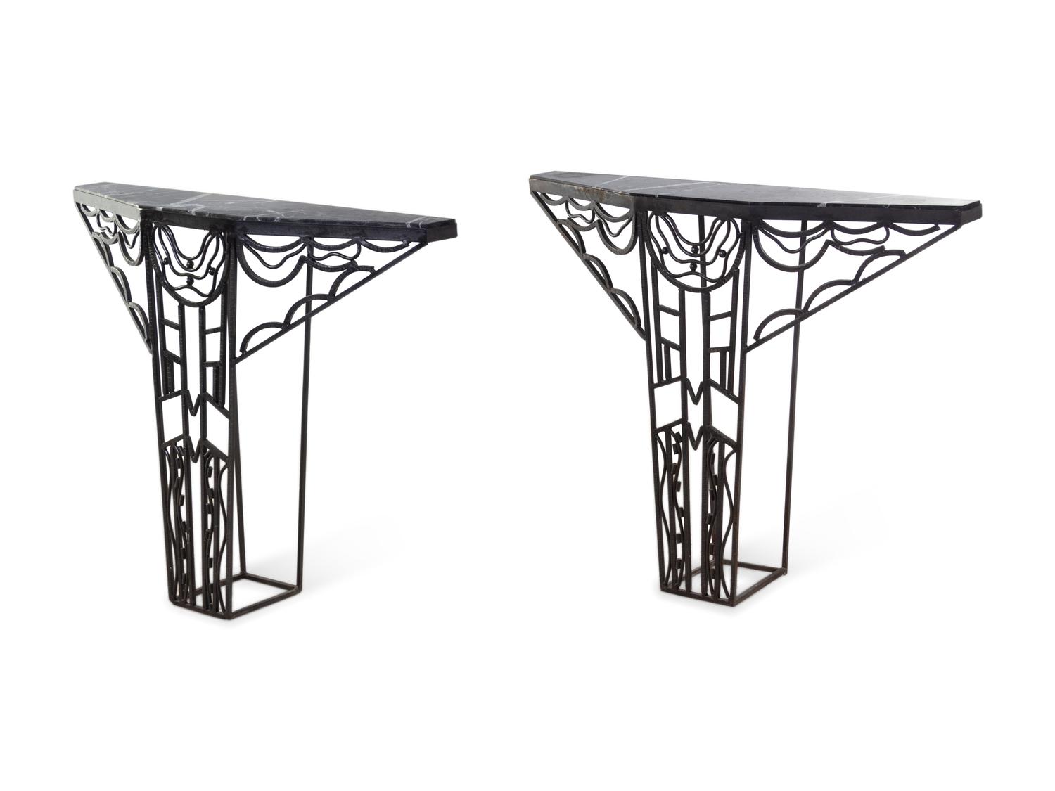 Pair of French Art Deco Style Iron Console Tables