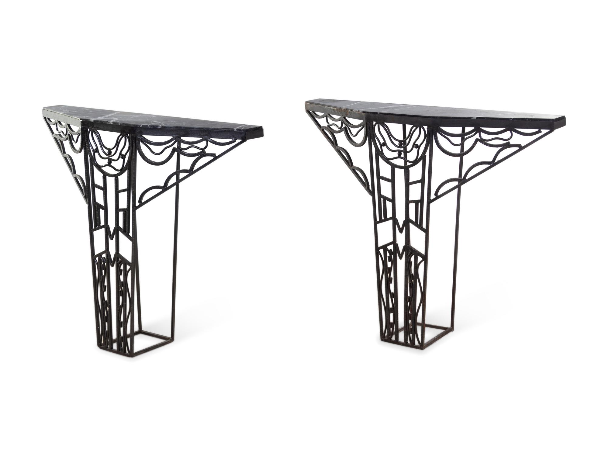 Pair of French Art Deco Style Iron Console Tables