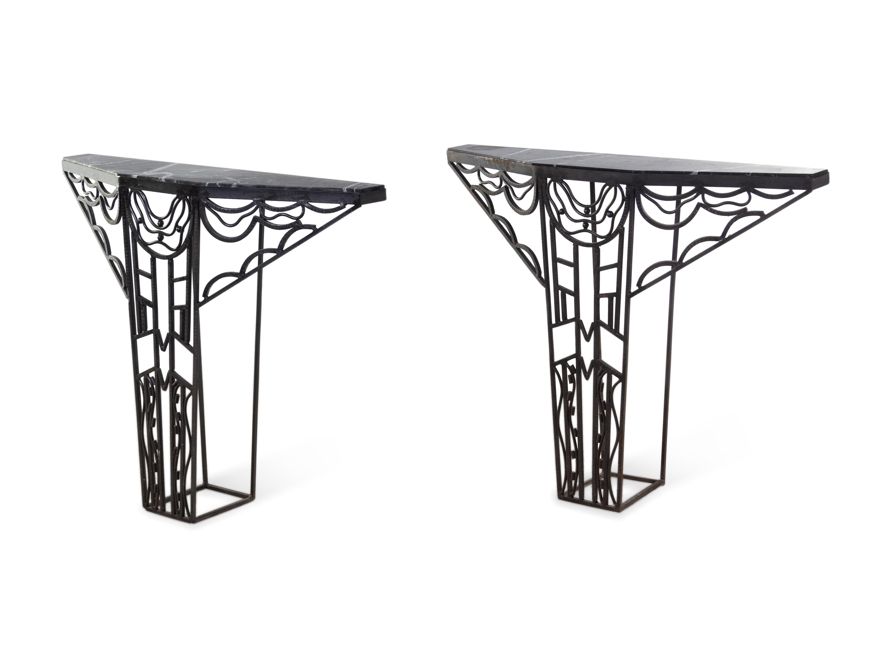 Pair of French Art Deco Style Iron Console Tables