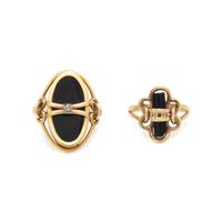 COLLECTION OF YELLOW GOLD AND BLACK ONYX RINGS