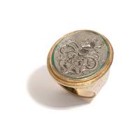 ED WIENER, YELLOW GOLD AND SILVER SIGNET RING