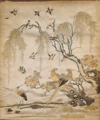 A Chinese Embroidered Silk Panel, Late Qing/Republic Period — 晚清/民國 粵綉花鳥圖挂屏